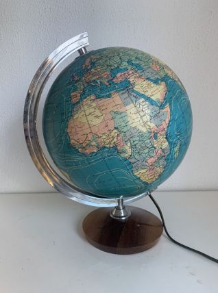 Grand globe vintage 1981 terrestre lampe Taride bois - 36 cm