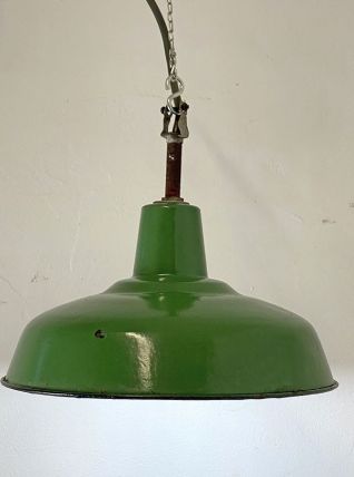 Suspension industrielle vintage 50's en tole émaillée verte