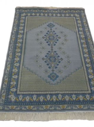 Vintage tapis oriental Tunisien bleu en laine tissé main 