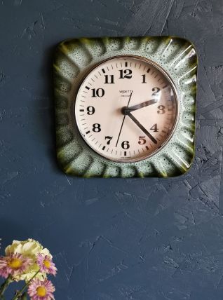 Horloge céramique vintage pendule silencieuse Vedette vert