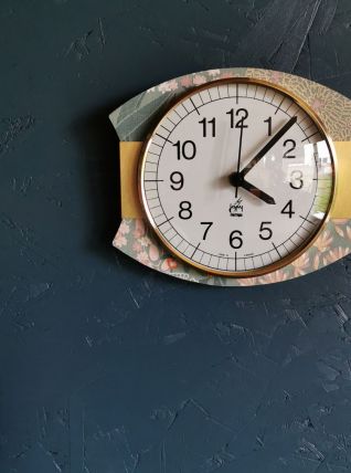 Horloge vintage pendule murale silencieuse "Japy vert rose"