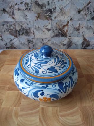 Boite céramique Italienne type bonbonnière bleue et jaune