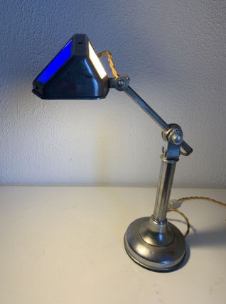 Lampe Pirouett vintage 1930 Art Déco bleue chromée - 40 cm