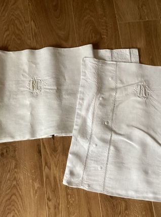Traversin et taie d’oreiller vintage lin blanc 