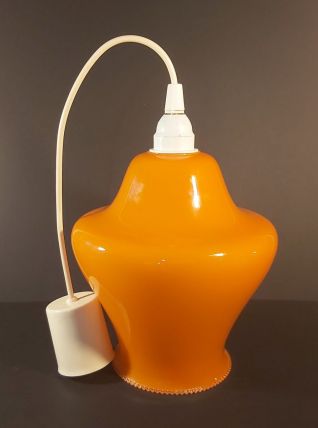 Lustre orange en verre des années 70′.