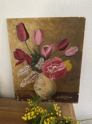 Peinture bouquet de fleurs dans un vase.
