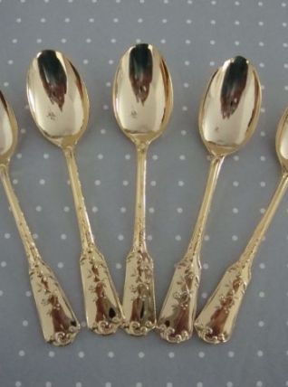 5 cuillères à moka vintage en métal doré
