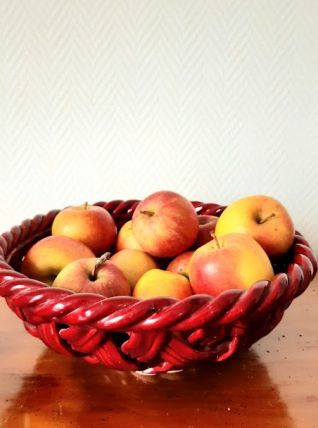 Corbeille à fruits en barbotine vannerie 1960