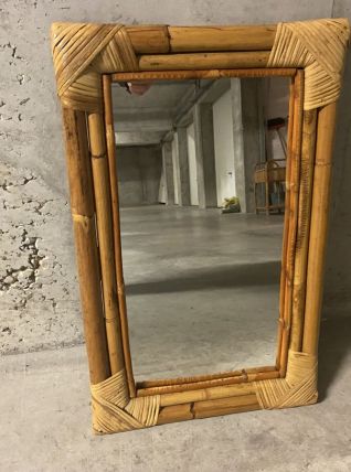 Miroir en bambou et rotin années 60