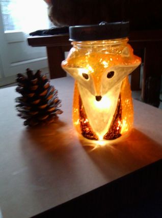 Jolie veilleuse Petit Renard en verre peint à LED  H=14cm