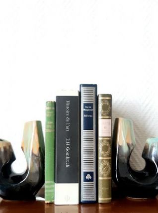 Doubles vases serre-livres vintage en céramique 