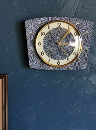 Horloge pendule murale vintage silencieuse trapèze bleu doré