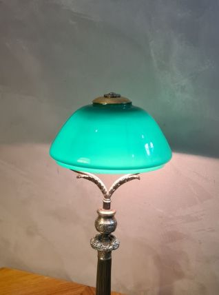 lampe napoleon  1900 art nouveau    avec opaline verte  ,  a