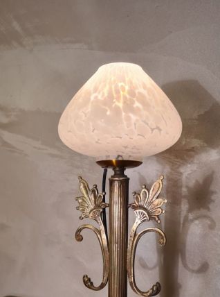 lampe bronze et laiton art nouveau , tulipe verre clichy  un