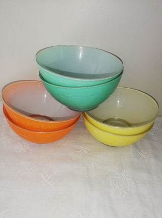 Suite 6 bols Duralex colorés vintage 