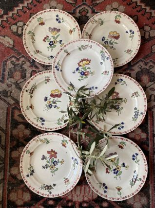 7 assiettes plates fleuries champêtres.