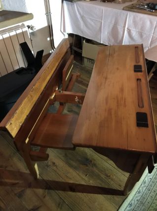 Banc d’écolier des années 50 bois massif