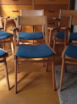 Série de 6 chaises bridge à accoudoirs, design 50