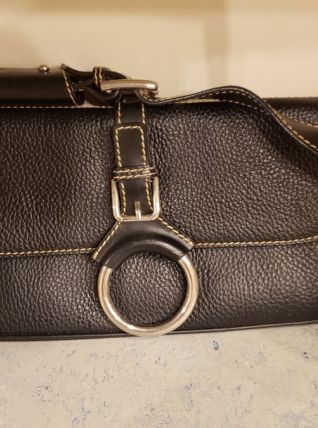 Sac à main genuine leather marron couture beige