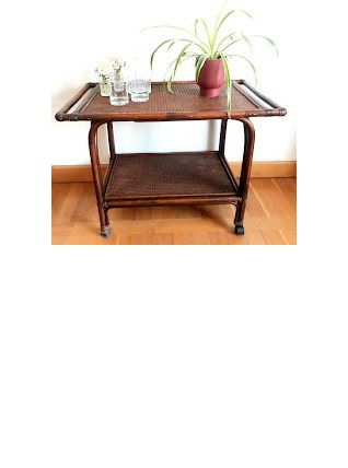 Desserte roulante rotin et cannage 1970 