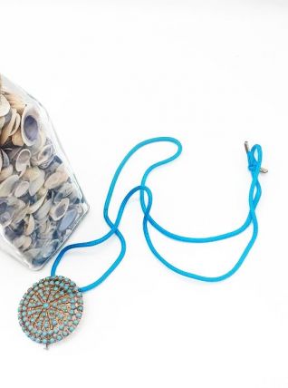 Superbe collier broche couleur doré bleu turquoise 2 en 1