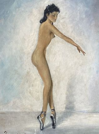 Tableau. Huile encadrée. Danseuse nue. 1960.