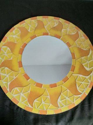 Miroir rond, mosaïque jaune&amp; orange