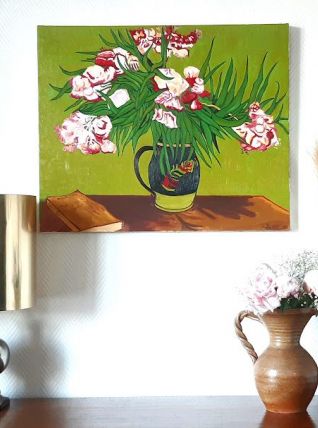 Huile sur toile nature morte aux fleurs 