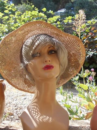 CAPELINE CHAPEAU VINTAGE RETRO PAILLE T 57 QUASI NEUF