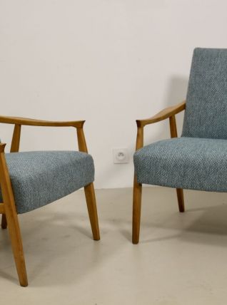 Paire de fauteuils vintage en hêtre années 60