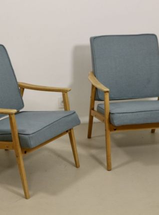 Paire de fauteuils vintage année 60 en hêtre