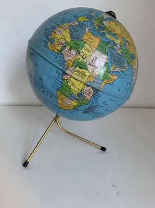 Globe vintage 1960 terrestre doré Taride tripode - 28 cm