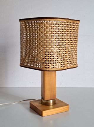 Lampe de chevet bois et cannage 