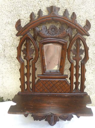étagère  en bois  avec miroir , vintage