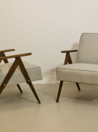Paire de fauteuils vintage design année 60 en chêne. Réf / A