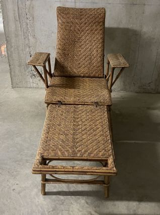 Chaise longue en rotin années 40