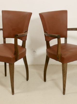 Paire de fauteuils bridge vintage année 60 en simili cuir ro