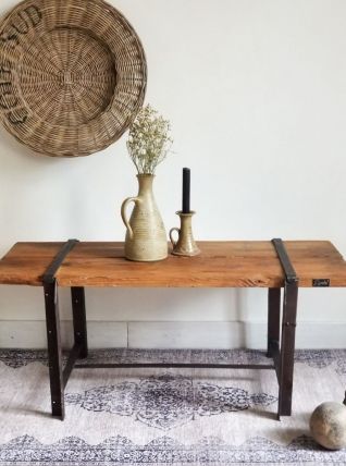Table basse bois et métal vintage