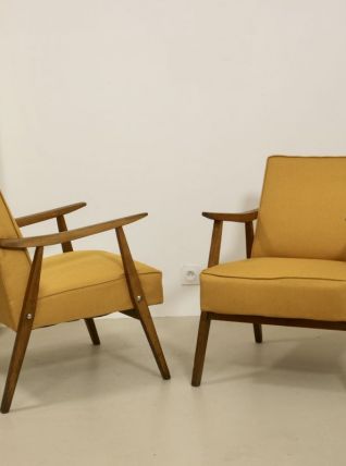  Paire de fauteuils scandinave 1960 accoudoirs incurvés. Réf