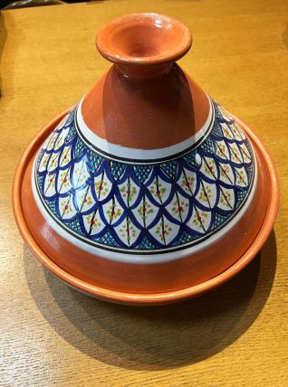 Grande tajine terre cuite décors multicolores
