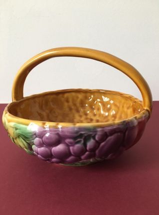 Corbeille à fruits en barbotine estampillée Sarreguemines