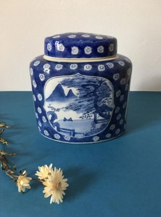 Grande boîte à thé en porcelaine, forme oblongue