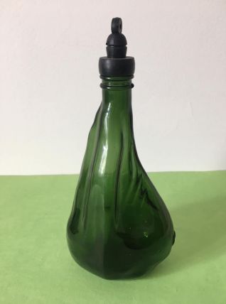 Bouteille de forme atypique en verre vert/bouchon à vis