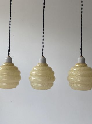 LOT 3 ANCIENNES SUSPENSIONS VERRE DE CLICHY VINTAGE