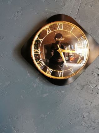 Horloge formica vintage pendule murale "Bayard noir doré"