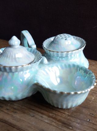 Salière poivrier moutardier Victoria China porcelaine irisée