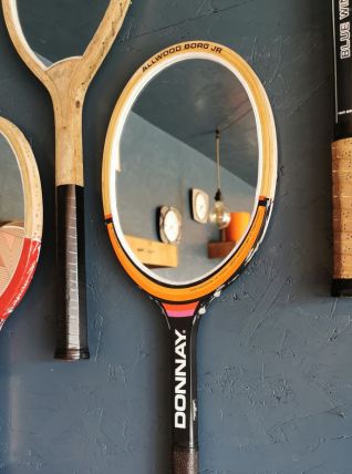 Miroir mural ovale bois raquette tennis vintage Donnay noir