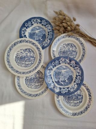 Assiettes creuses bleu Badonviller Luneville vintage