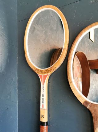 Miroir mural ovale bois raquette tennis vintage "Kawasaki"