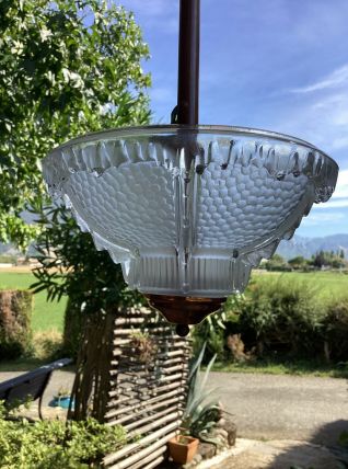 Suspension années 30 cuivre et verre